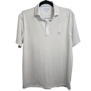 Birddogs Mens Performance Polo Shirt White Blue Logo Short Sleeve Stretch Size M